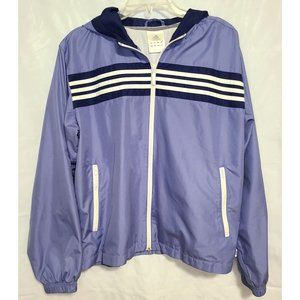 Adidas Womens 2002 3 Stripes Logo Light Blue/Navy Windbreaker Jacket Size Large